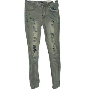 Redfox Womens Olive Green Distressed Skinny Jeans Size 7 Mid Rise Body Shaping
